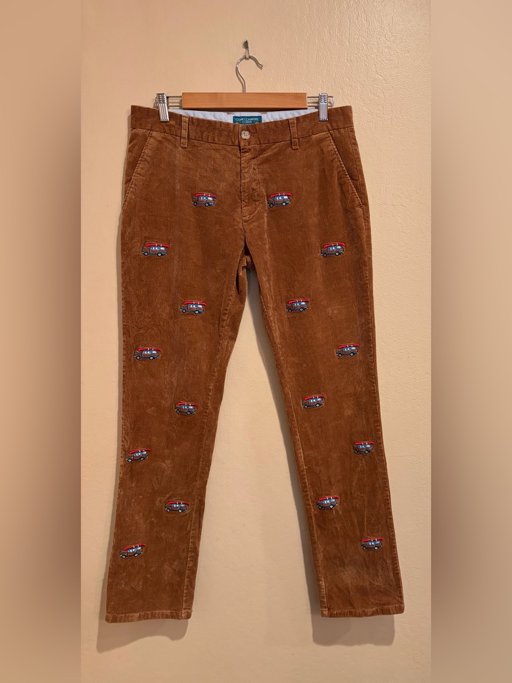 KJP Comfy Campfire Cords Little Wagon & Boat Themed Men’s Pants, Retro Outdoor